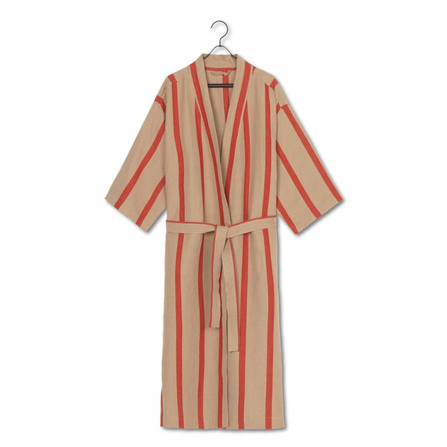 ferm LIVING Ferm Living - Cotton & Linen Field Bathrobe - Camel / Red Fashion & Accessories