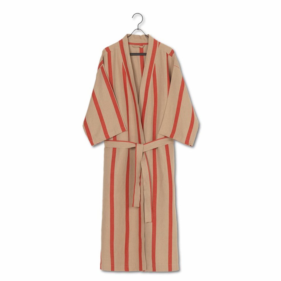 ferm LIVING Ferm Living - Cotton & Linen Field Bathrobe - Camel / Red Fashion & Accessories