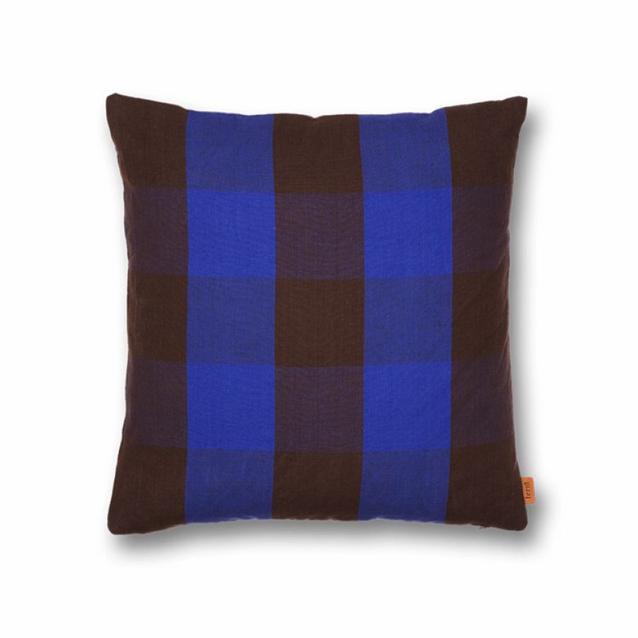 ferm LIVING Ferm Living - Grand Cushion - Chocolate/Bright Blue Soft Furnishings