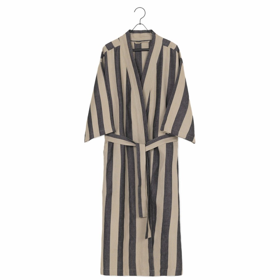 ferm LIVING Ferm Living - Cotton & Linen Field Bathrobe - Sand/Black Fashion & Accessories