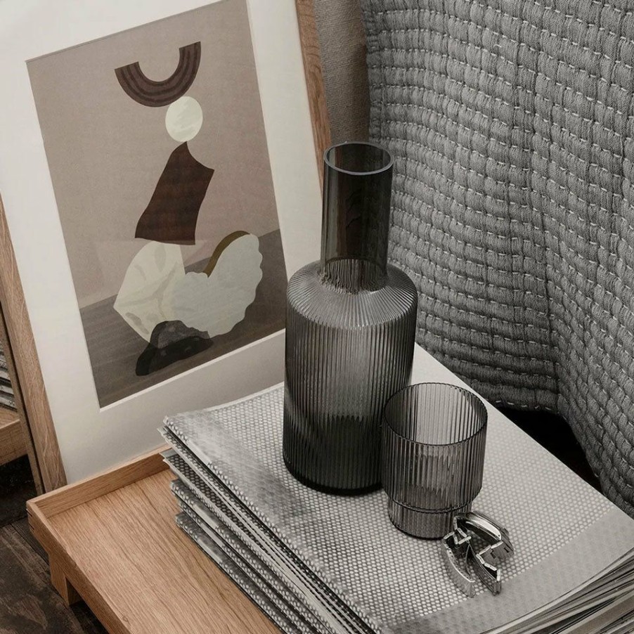 ferm LIVING Ferm Living - Ripple Carafe & Tumbler Glasses Set Grey Smoked Glassware