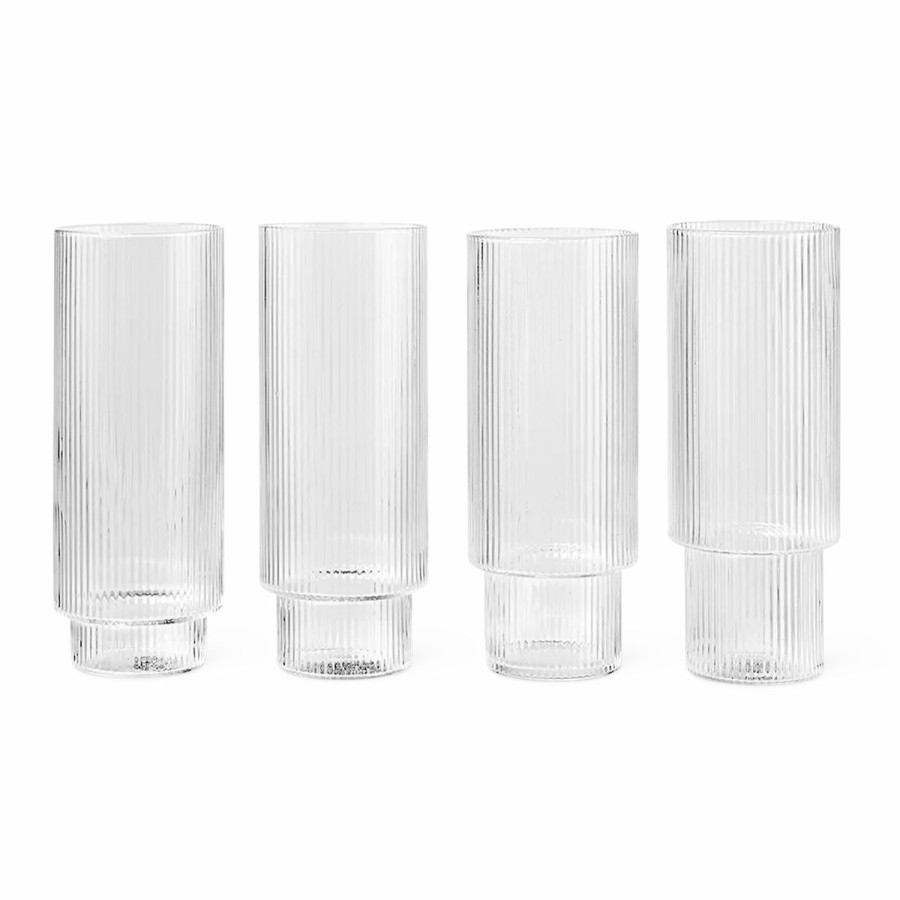 ferm LIVING Ferm Living - Ripple Long Drink Glasses - Set Of 4 Clear Glassware