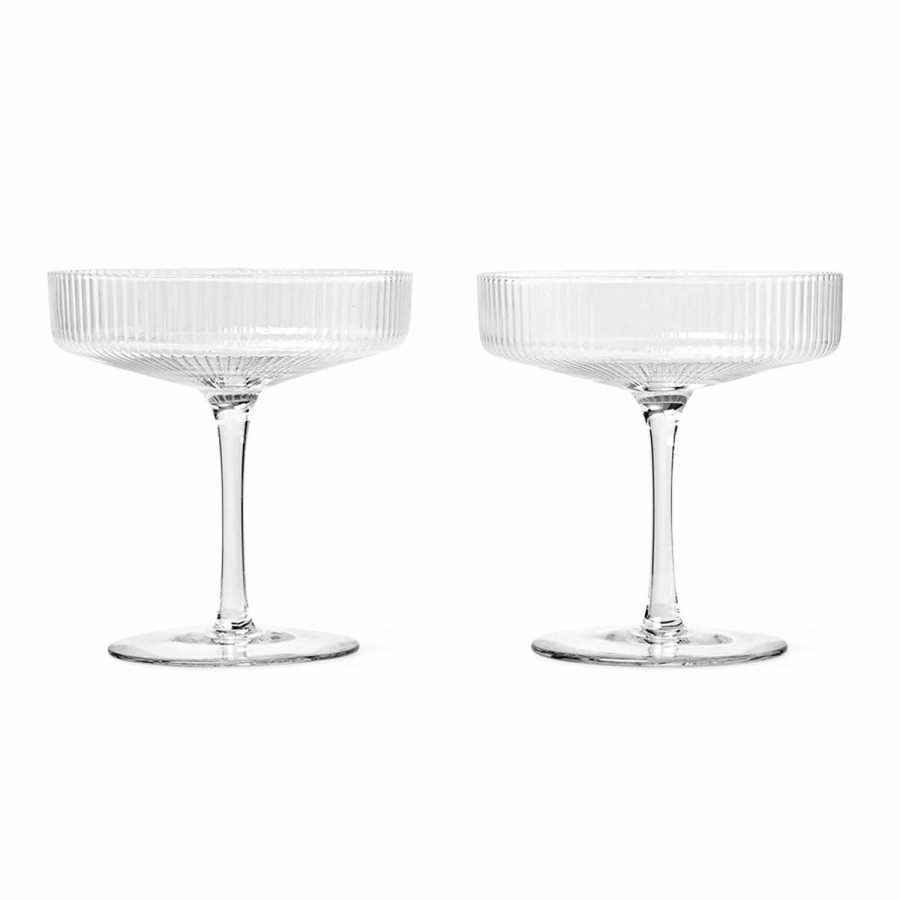 ferm LIVING Ferm Living - Ripple Champagne Saucer - Set Of 2 Clear Glassware