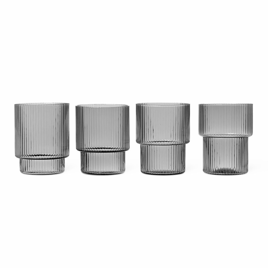 ferm LIVING Ferm Living - Ripple Glass - Set Of 4 - Smoked Smoked Grey Glassware