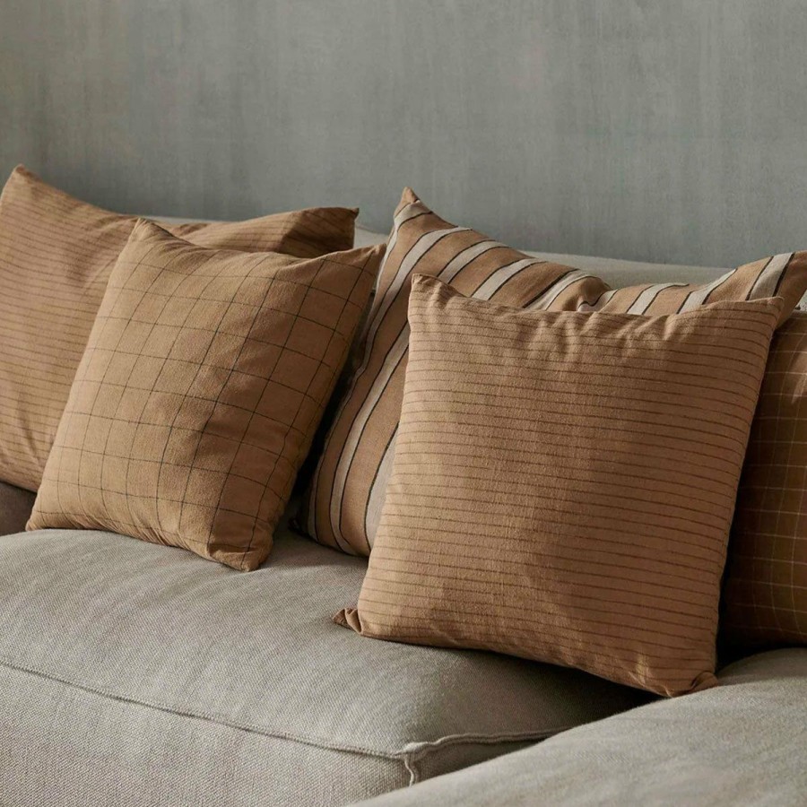 ferm LIVING Ferm Living - Brown Cotton Cushion - Large - Lines Soft Furnishings