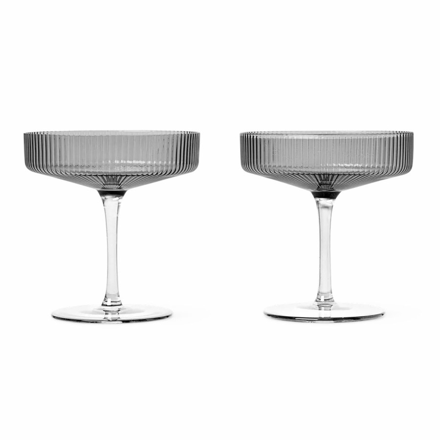 ferm LIVING Ferm Living - Ripple Champagne Saucer - Set Of 2 Smoked Grey Glassware